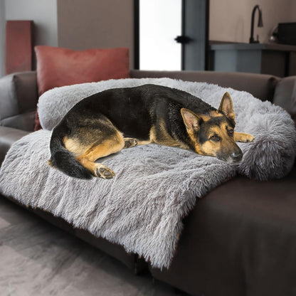 Calming Dogs/Cats Bed Mats, Dog Pad Washable Removable Couch Cover, Plush Long Fur Mat for Pets, Waterproof Lining, Perfect for Small, Medium and Large Dogs and Cats (Light Gray, 45"x37")