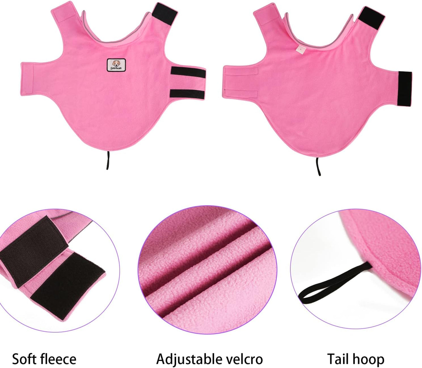 Fleece Dog Coat Winter Pet Jacket Reflective for Cold Weather for Large Medium Small Dogs(Pink,S)