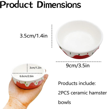 2 Pack Hamster Food Bowl Small Animals Ceramic Food Water Bowl Prevent Tipping Moving for Gerbil Chinchilla Hedgehog Rat (Color: Pink + Red)