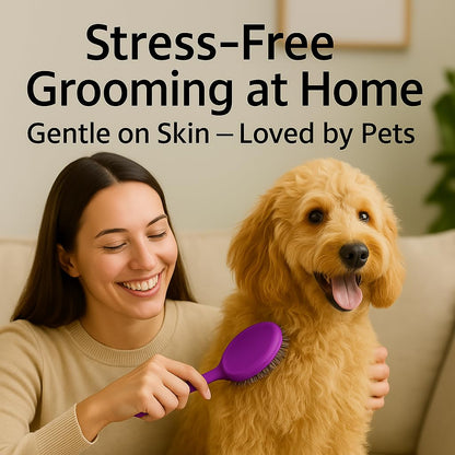 Round Bristle Pet Brush for Dogs and Cats - Soft Dog Brush for Grooming Short or Long Hair - Gentle Tool for Sensitive Skin Removes Dander, Dirt, and Detangles (Purple)