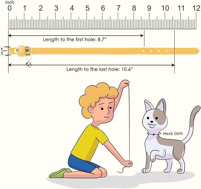 PUPTECK 2 PCS Soft Genuine Leather Cat Kitten Collar with Bells Adjustable for Girl Boy Cats Puppy - Yellow, Teal