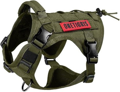 OneTigris Tactical Dog Harness Vest,No-Pull Service Dog Vest with Hook & Loop Panels,Adjustable Dog Vest Harness for Walking Hiking Training(Ranger Green,XS)