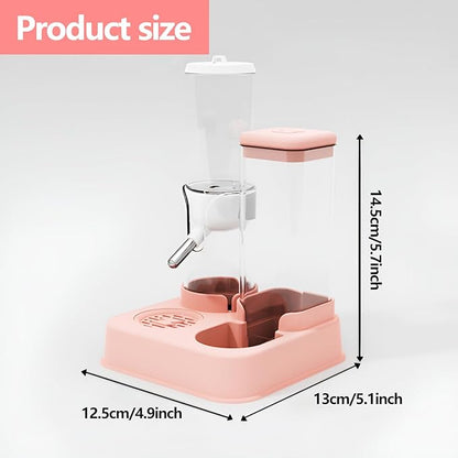 2-in-1 Hamster Water Bottle & Enhanced Food Dispenser - 35% Larger Food Capacity, Leak-Proof Design for Glass Tanks/Wire Cages Small Animal Accessories (Pink, 4.9IN+5.1IN+5.7)