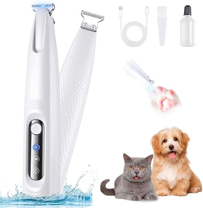 Dog Paw Trimmer with LED Light, 18mm Widen Blade, 35dB Low Noise, LED Display, Fully Waterproof, USB Rechargeable Pet Hair Trimmer for Dogs Cats Trimming Paws, Eyes, Ears, Face and Rump