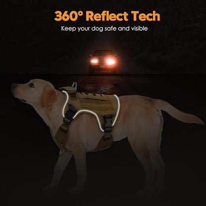 Heavy-Duty Tactical Dog Harness for Large Dogs, No Pull Adjustable Reflective Pet Vest with Molle System, K9 Military-Grade Control for Service Training, Outdoor & 10+ Breeds, Khaki, X-Large