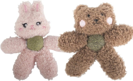 Cat Toys with Catnip Kitten Chew Bite Supplies Boredom Relief Fluffy Kitty Teeth Cleaning Chewing Cat Lovers Interactive Plush Gift (Rabbit&Bear)