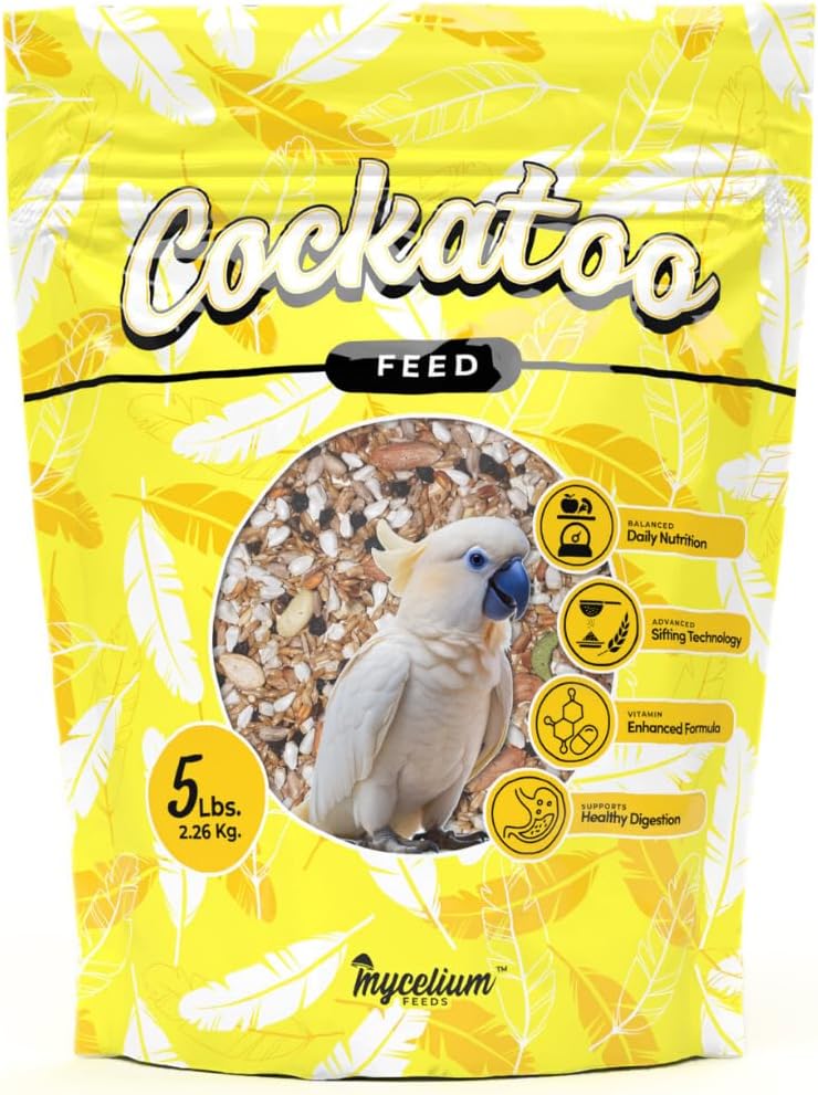 Mycelium Organic Cockatoo Bird Seed (5 LB Bag) | High-Protein Bird Food with Seeds, Pellets & Kibble | Supports Feather Health, Energy & Digestion | Non-GMO, USA-Grown