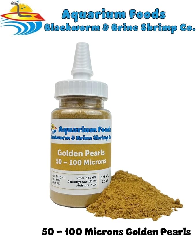Aquatic Foods Inc. Golden Pearls 50-100 Microns for Tropical Fish Fry and Babies, for Corals, Anemones, Reef Tanks…2.1oz Squeeze Bottle