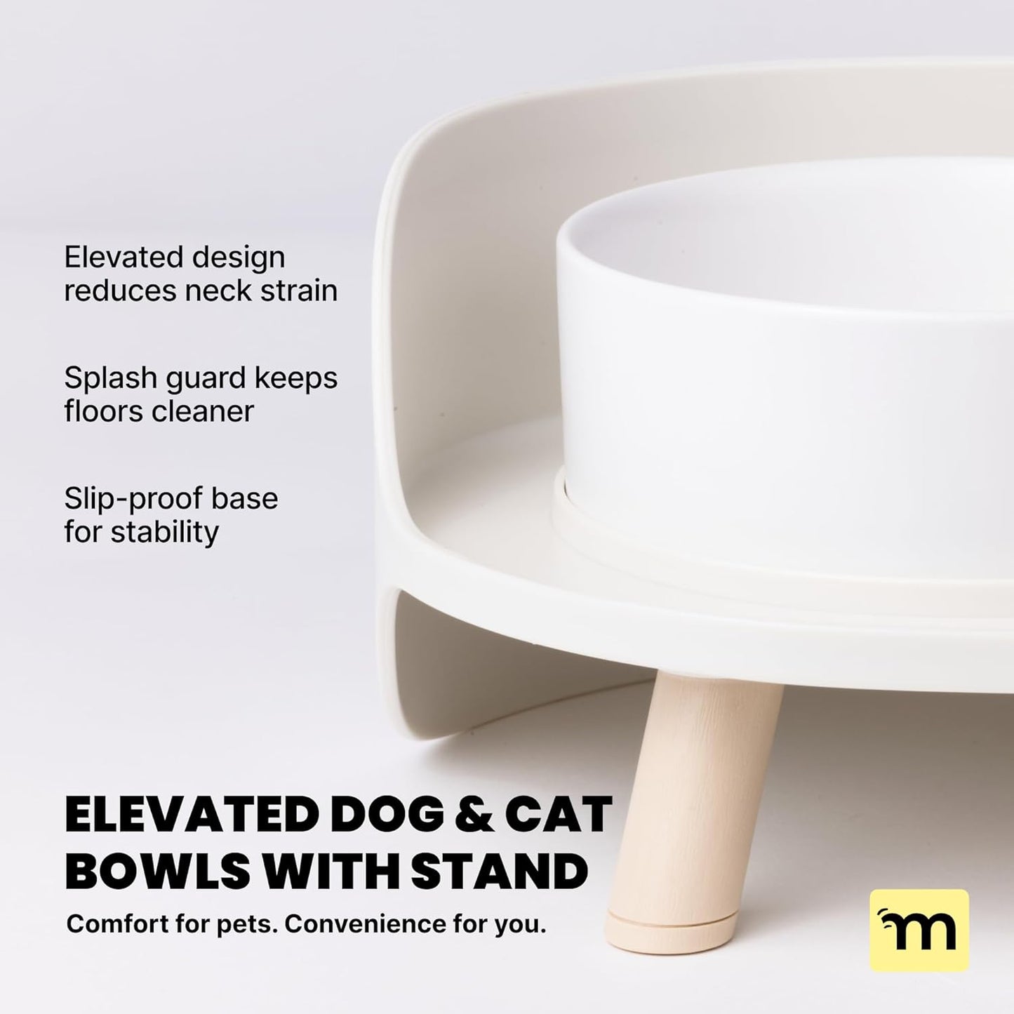 MalsiPree Dog Bowls Elevated & Pet Bowls - Small, Sand Beige - 45° Tilt Stand with Splash Guard - Dog Feeding Station with Ceramic Dishes for Food & Water