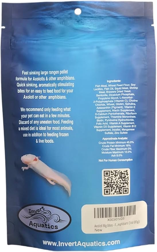 Axolotl Big Bites - Fast Sinking, Soft Pellet Daily Diet for Axolotls, Newts, Salamanders & Other Amphibians (3 oz (85g))