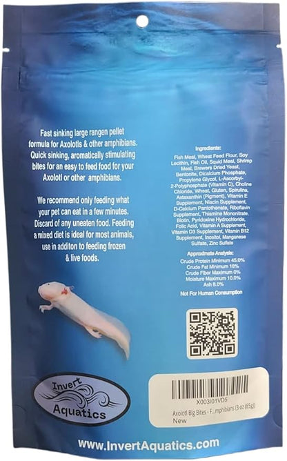 Axolotl Big Bites - Fast Sinking, Soft Pellet Daily Diet for Axolotls, Newts, Salamanders & Other Amphibians (3 oz (85g))