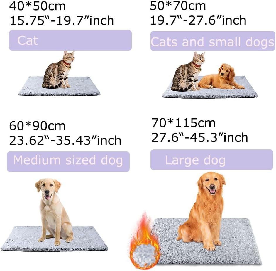 AIO Heated cat Bed Self Warming Cat Bed Self Heating Cat Dog Mat Advanced Grey Extra Warm Thermal Pet Pad for Indoor Outdoor Pets with Removable Cover Non-Slip Bottom Washable Non Electric