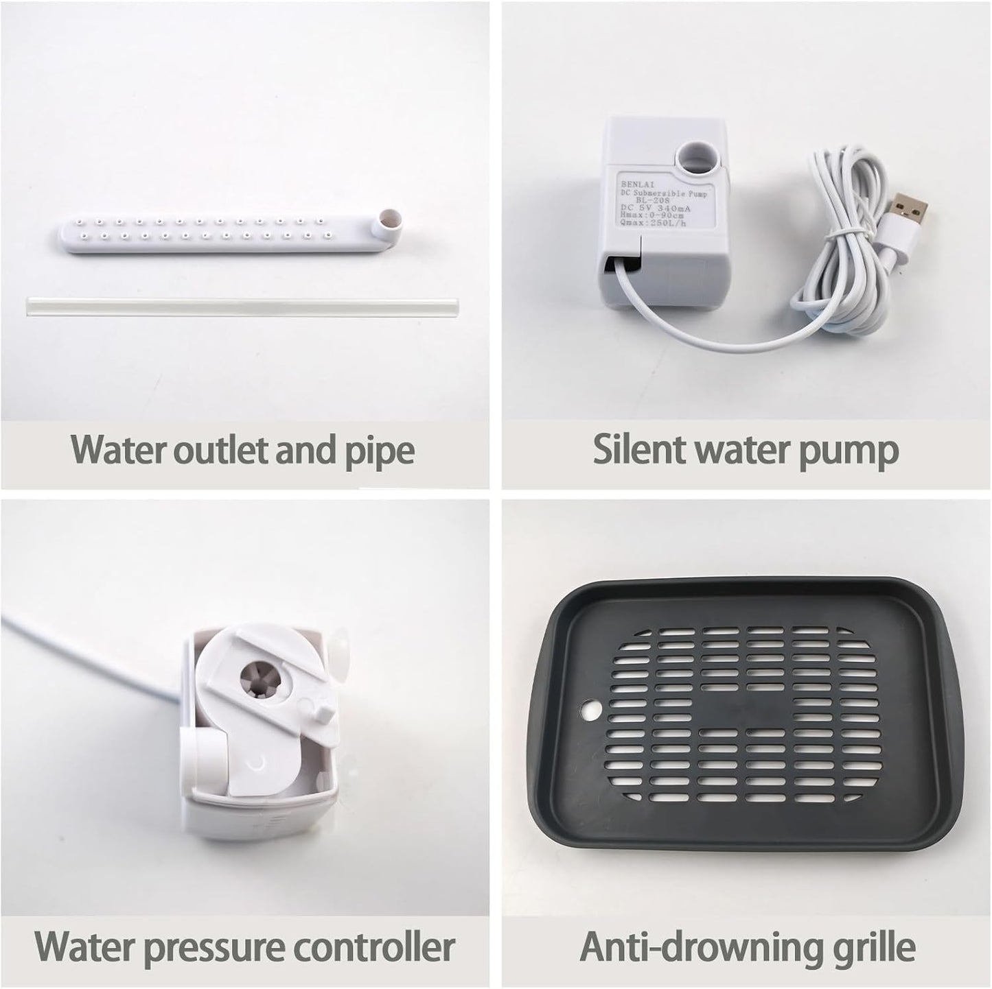 PINVNBY Automatic Bird Bath Shower for Cage,Parrot Bath Box with Pump,Parakeet Bathtub Electric Fountain Circulating Water Contains USB Power Plug for Cockatiel Lovebird Conure Budgie(Gray)