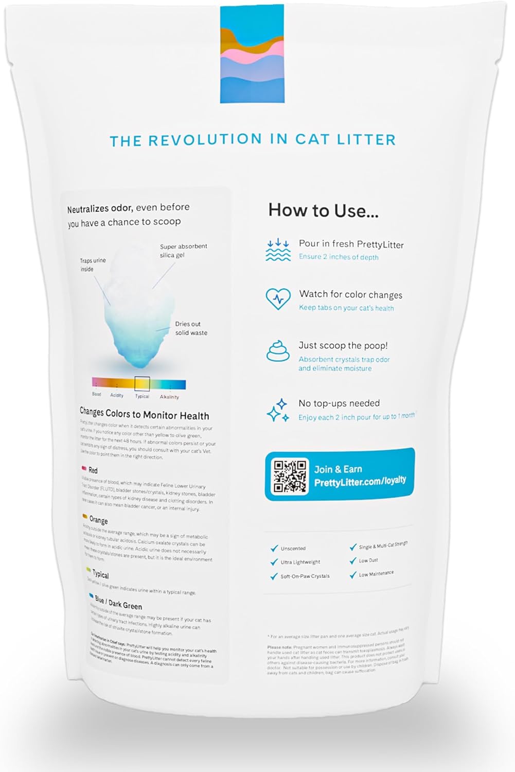 PrettyLitter Health Monitoring Cat Litter (Unscented, Non Clumping) | Lightweight & Low Tracking, Color Changing Silica Gel Crystals, Advanced Odor Control — 6 Lbs, Pack of 1 (One Month Supply)