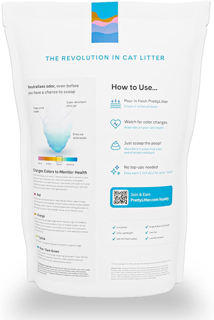 PrettyLitter Health Monitoring Cat Litter (Unscented, Non Clumping) | Lightweight & Low Tracking, Color Changing Silica Gel Crystals, Advanced Odor Control — 6 Lbs, Pack of 1 (One Month Supply)