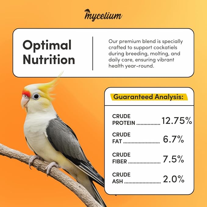 Mycelium Cockatiel Cuisine (5 LB Bag) | Organic Bird Seed w/Fruits, Veggies & Added Vitamins | Immune-Supporting, Nutrient-Rich Daily Blend for Cockatiels | Non-GMO, No Fillers, Made in USA
