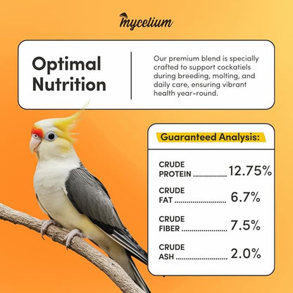 Mycelium Cockatiel Cuisine (5 LB Bag) | Organic Bird Seed w/Fruits, Veggies & Added Vitamins | Immune-Supporting, Nutrient-Rich Daily Blend for Cockatiels | Non-GMO, No Fillers, Made in USA