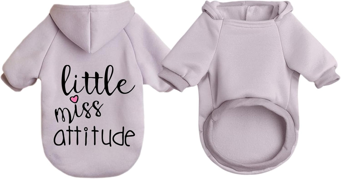Cat Hoodies for Cats Puppy Pet Clothes Cat Apparel Little Miss Attitude Print Dog Hoodie for Small Medium Dogs Outfits for Kittens(Purple,XL)