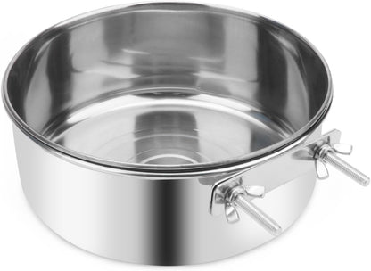 Pet Food Water Bowl with Clamp Holder Stainless Steel Coop Cup Hanging Feeder for Dog Bird Parrot Cat Rabbit (XL)