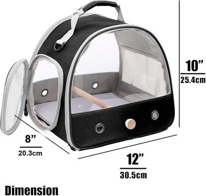 Bird Travel Carrier, Portable Small Bird Parrot Parakeet Carrier with Standing Perch and Soft Mat, Side Access Window Collapsible to Carry and Transport Birds Vet Visit