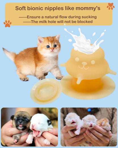 230ML Puppy Bottles for Nursing Puppy Milk - Premium Silicone Nursing Station with 4 Nipples - Puppy Feeder for Multiple Newborn Puppies, Rabbits, Kittens Bottle Feeding Kit