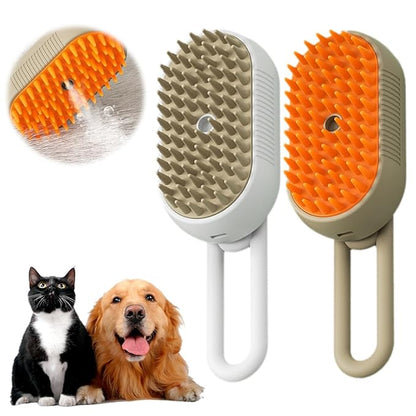 2025 New Cat Steam Brush, 3 in 1 Pet Steam Groomer Comb, Rechargeable Pet Steam Groomer Brush for Massaging and Cleaning Shedding Pets Hair, Anti-Static Hair Removal Comb for Cats Dogs (Khaki+White)