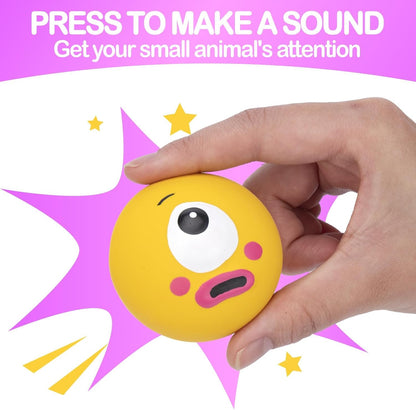 Natural Rubber Squeaker Toys for Ferret,High Elasticity Ferret Latex Squeaker Balls 3 Pack,Tough Teething Toys Big Eyes Printed Toy Ball for Small Dogs,Easy to Clean