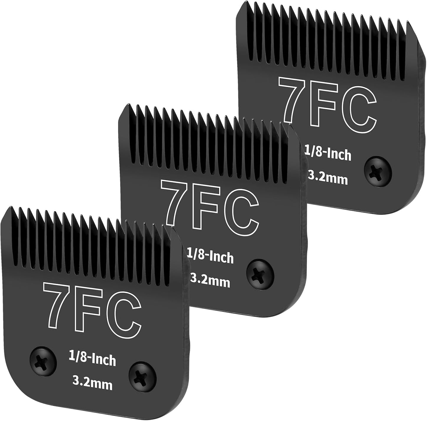 3 Pack 7FC Detachable Dog Grooming Steel Blades,Compatible with Andis,Oster A5,Wahl KM-10 Series,Cut Length 1/8" 3.2MM （Black）
