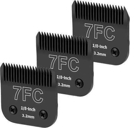 3 Pack 7FC Detachable Dog Grooming Steel Blades,Compatible with Andis,Oster A5,Wahl KM-10 Series,Cut Length 1/8" 3.2MM （Black）