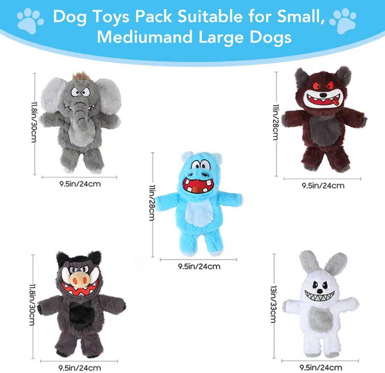 Bzonsmart Dog Squeaky Toys.5 Pack Crinkle Value Bundle .Soft Non-Shedding Puppy Toys & Self-Play Teething Toy for Dogs, Cute Pet Supplies .Dog Toys for Chewers, Small, Medium & Large Dogs