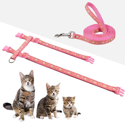 Cat Harness and Leash Set Gold Moons Stars Soft Nylon Escape Proof Adjustable for Kittens Small Animals Glow in The Dark (Pink)