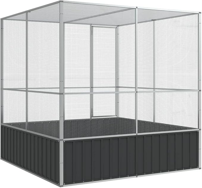 Steel Aviary Silver, Steel Bird Cage, Outdoor Aviary Parrot Cage Wide Flight Metal Birdcage, 83.1"x81.5"x83.5" Steel,-112