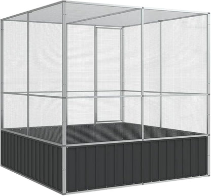 Steel Aviary Silver, Steel Bird Cage, Outdoor Aviary Parrot Cage Wide Flight Metal Birdcage, 83.1"x81.5"x83.5" Steel,-112