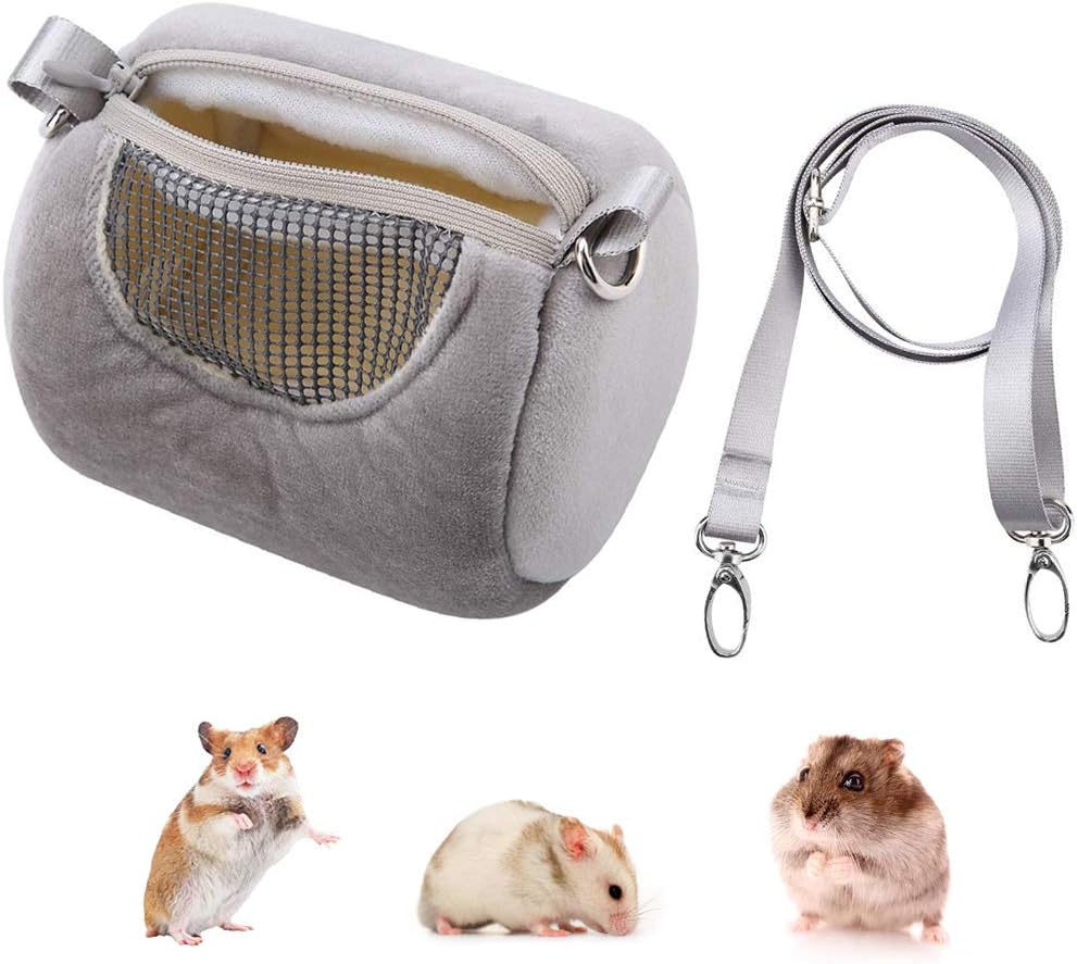 Wontee Dwarf Hamster Carrier Bag Portable Cylinder Warm Outdoor Bag with Adjustable Single Shoulder Strap (Grey)