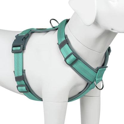 Plutus Pet No Pull Dog Harness, Adjustable Nylon Harness with Soft Padding, Reflective and Heavy Duty Dog Harness for Small, Medium, Large Dogs(Teal, XL)