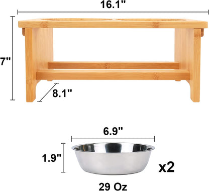 HTB Elevated Dog Bowls,Raised Dog Bowl Stand with 2 Stainless Steel Bowls,Elevated Raised Dog Bowls for Large Medium Small Sized Dogs