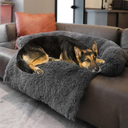 Calming Dogs/Cats Bed Mats, Dog Pad Washable Removable Couch Cover, Plush Long Fur Mat for Pets, Waterproof Lining, Perfect for Small, Medium and Large Dogs and Cats (Dark Gray, 45"x37")