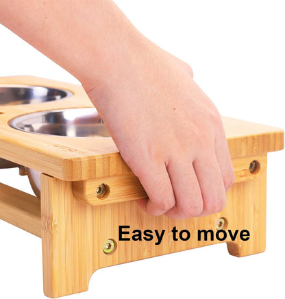 HTB Elevated Dog Bowls,Raised Dog Bowl Stand with 2 Stainless Steel Bowls, Elevated Raised Dog Bowls for Large Medium Small Sized Dogs