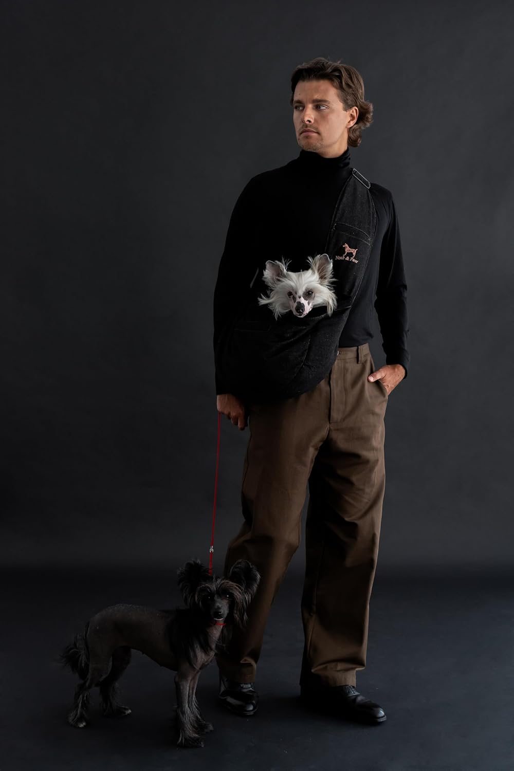 Noah & Paw Dog Sling Carrier for Small Dogs 5-18lb, Dog Sling for Small Dogs and Cats, Dog Carrier with Adjustable Padded Strap, Denim Lined with Fur, 3X Safety Features, Machine Washable