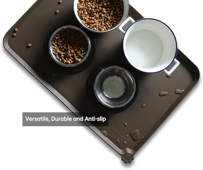 Hoki Found Large Silicone Pet Food Mats Tray - Non Slip Pet Dog Cat Bowl Mats Placemat - Dog Pet Cat Feeding Mat - Waterproof Dog Cat Food Mats -Pet Water Mats for Floors - Coffee