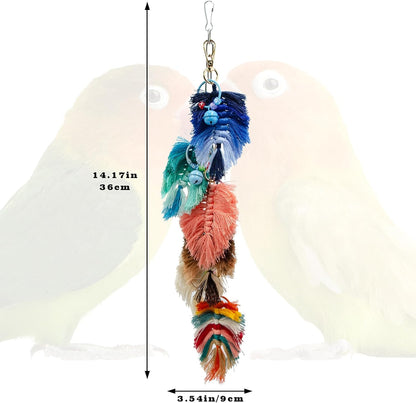 Bird Toys, Multicolor Rope Chew Toy with Metal Hook and Bells, Parakeet Toys, Bird Cage Accessories for Budgies, Cockatiels, Lovebirds, Green Cheeks, Small to Medium Birds