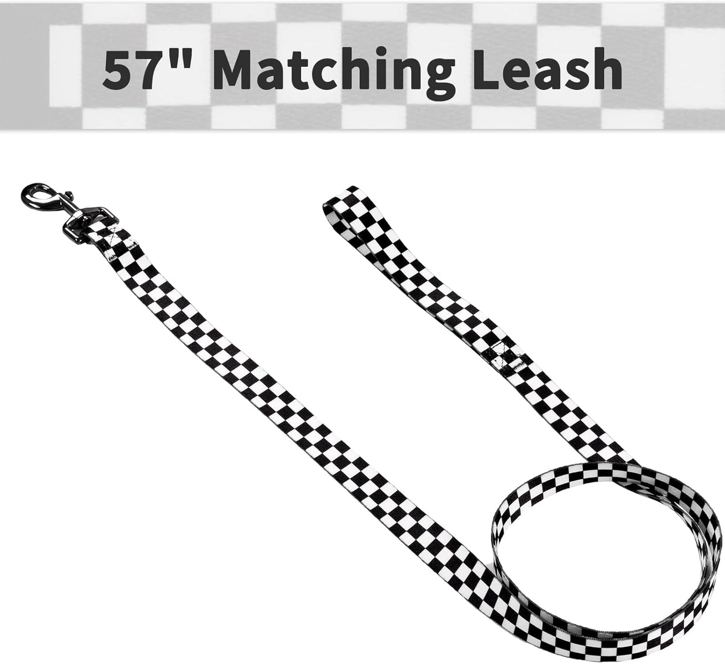 Ihoming Dog Collar and Leash Set for Daily Outdoor Walking Running Training, Chess Board Design for Medium Boys Girls Dogs Cats Pets, M-Up to 45LBS