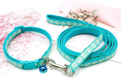 Puppy Collar with Bell Leash Set, Nylon Basic Reflective Girl Dog Collar Paw Print for XXS Xs Small Cat Pet Animal Litter Tiny Kitten,Mint Green