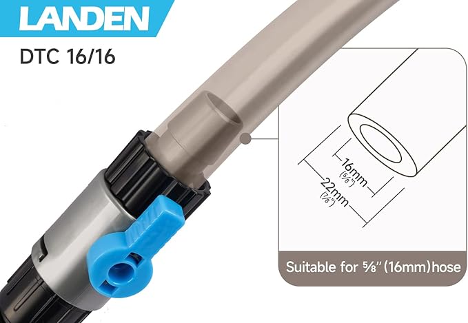 LANDEN Double Tab Connector for Aquarium, Canister Filter Hose Connector, Fish Tank Water Flow Control, Quick Release Valve-16/16