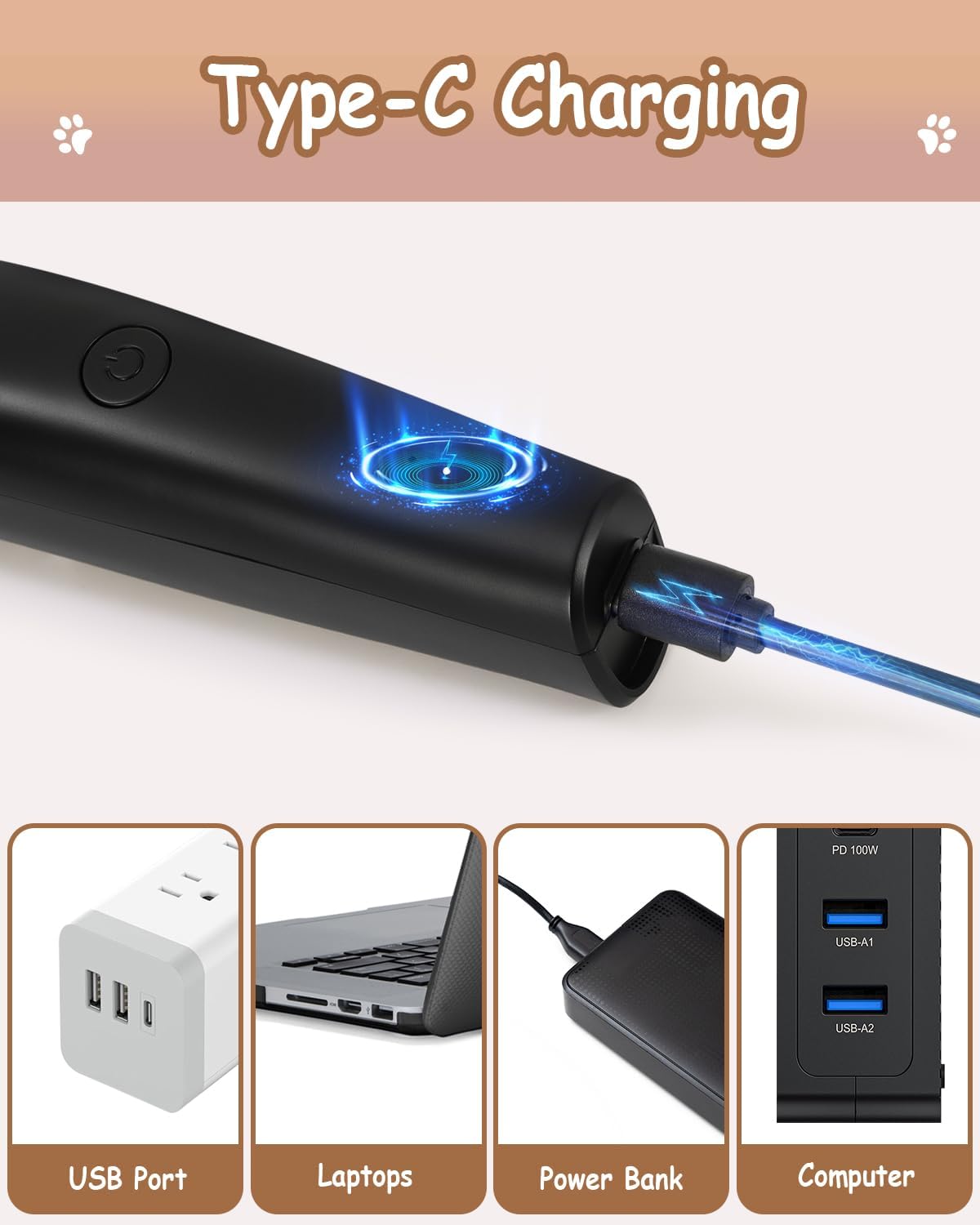 4 in 1 Dog Clippers for Grooming Paw Trimmer, USB-C Rechargeable Dog Grooming Clipper Kit Nail Ginder with Two Speeds, Cordless Pet Cat Trimmer Shavers for Thick Hairs for Poodle, Small Pets