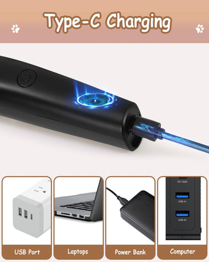 4 in 1 Dog Clippers for Grooming Paw Trimmer, USB-C Rechargeable Dog Grooming Clipper Kit Nail Ginder with Two Speeds, Cordless Pet Cat Trimmer Shavers for Thick Hairs for Poodle, Small Pets