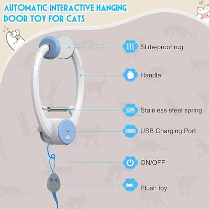 Interactive Cat Toys for Indoor Cats, Automatic Electric Flying Bird Feather Wand Toy, Best Kitten & Adult Cat Enrichment Toy Hanging Electric Kitty Toys for Bored Cats, Light Blue