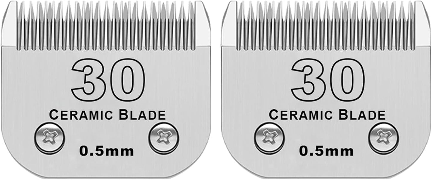2 Pack Detachable Pet Dog Clipper Blades, Compatible with Andis,Most Oster A5, Wahl KM Series Clippers,Made of Ceramic Blade & Stainless Steel Blade（#30 Blade 1/50-Inch 0.5MM Cut Length）