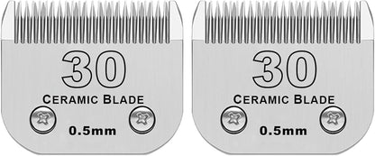 2 Pack Detachable Pet Dog Clipper Blades, Compatible with Andis,Most Oster A5, Wahl KM Series Clippers,Made of Ceramic Blade & Stainless Steel Blade（#30 Blade 1/50-Inch 0.5MM Cut Length）