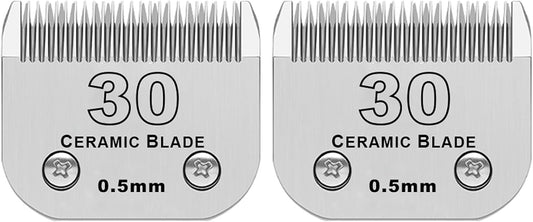 2 Pack Detachable Pet Dog Clipper Blades, Compatible with Andis,Most Oster A5, Wahl KM Series Clippers,Made of Ceramic Blade & Stainless Steel Blade（#30 Blade 1/50-Inch 0.5MM Cut Length）